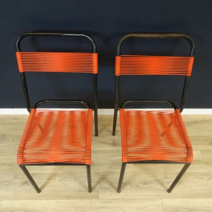 2 Chaises scoubidou rouge VINTAGE 1960 - Le palais des bricoles