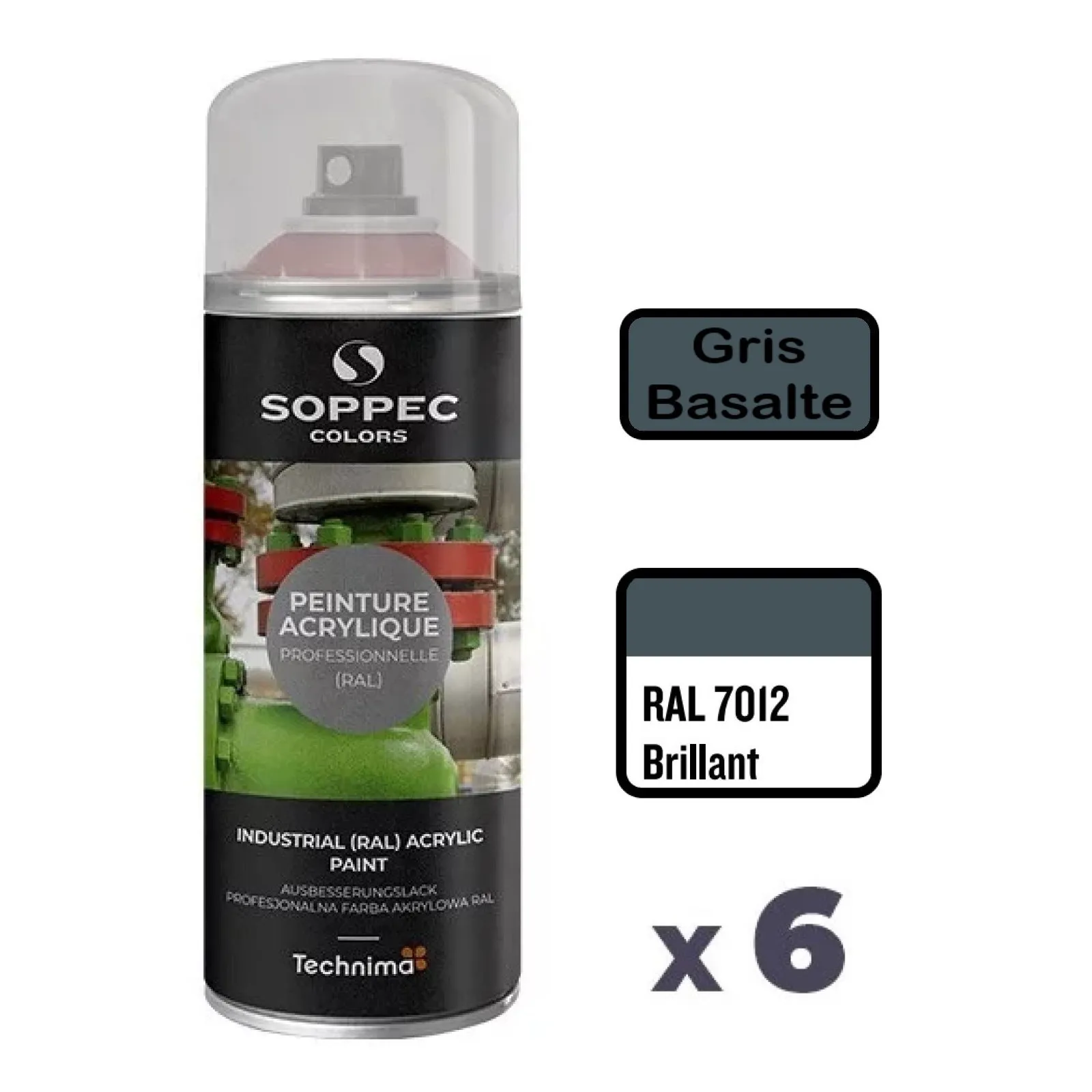 6 Peintures Acryliques Aérosol 520 ML Gris Basalte - 7012