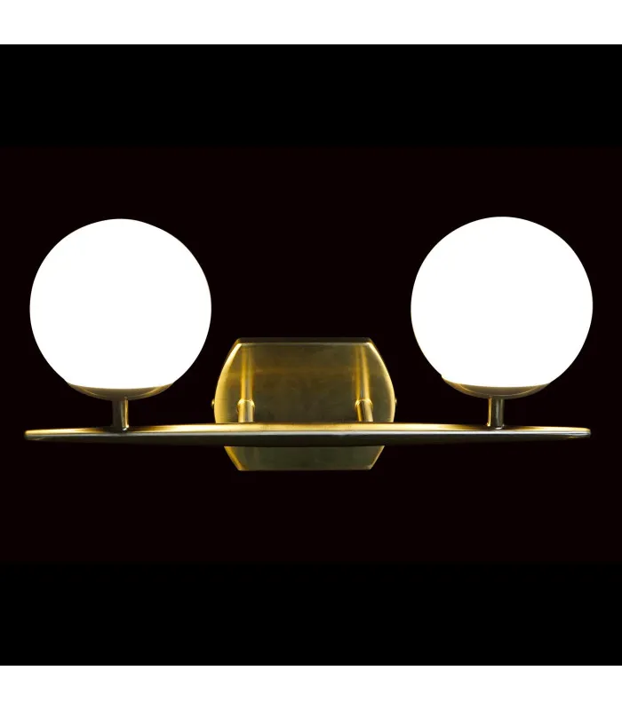Applique murale double métal doré et verre dépoli blanc 42x15x20cm