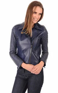 Blouson en cuir clouté bleu La Canadienne - La Canadienne - Blousons Cuir Marine