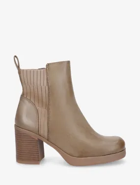 Bottines en simili et tissu côtelé - Taupe
