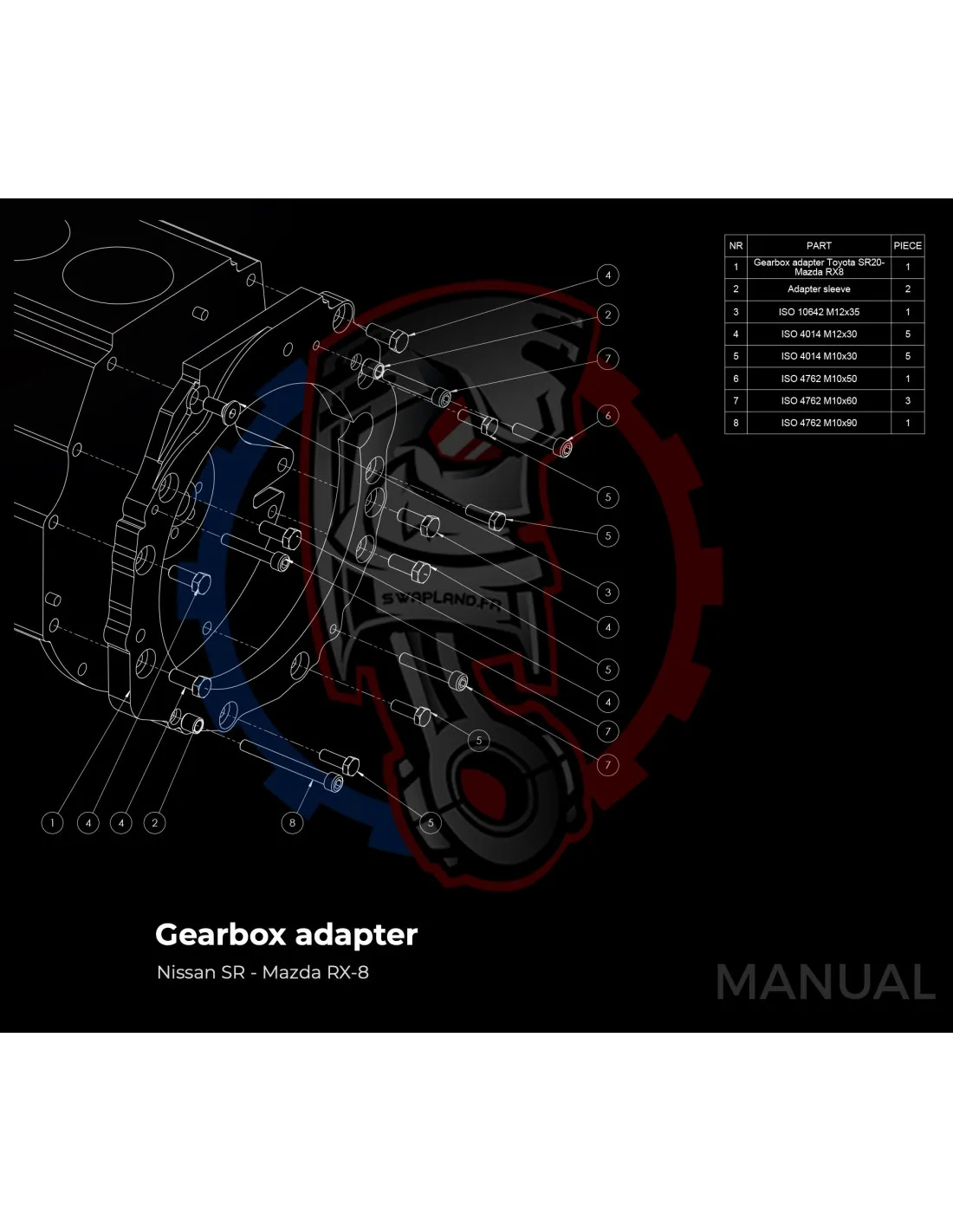 Entretoise moteur Nissan SR20 SR20DE SR20DET boîte de vitesses Mazda RX-7 RX-8 - Swapland