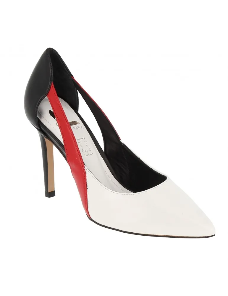 escarpins ajourés sur les côtés cuir noir blanc rouge 10 cm