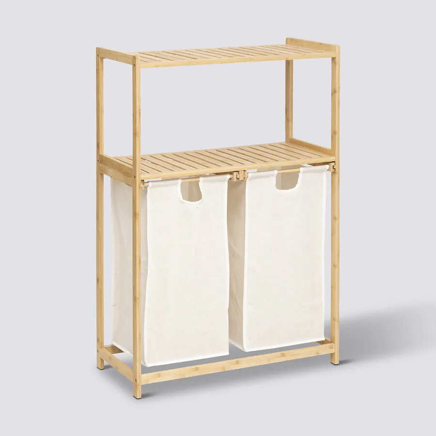 Etagère avec 2 sacs à linge, Bambou