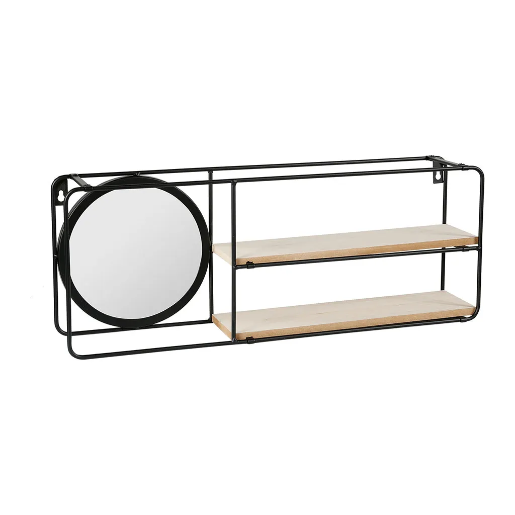 Etagère barbier avec miroir métal et MDF 19x50x10cm 