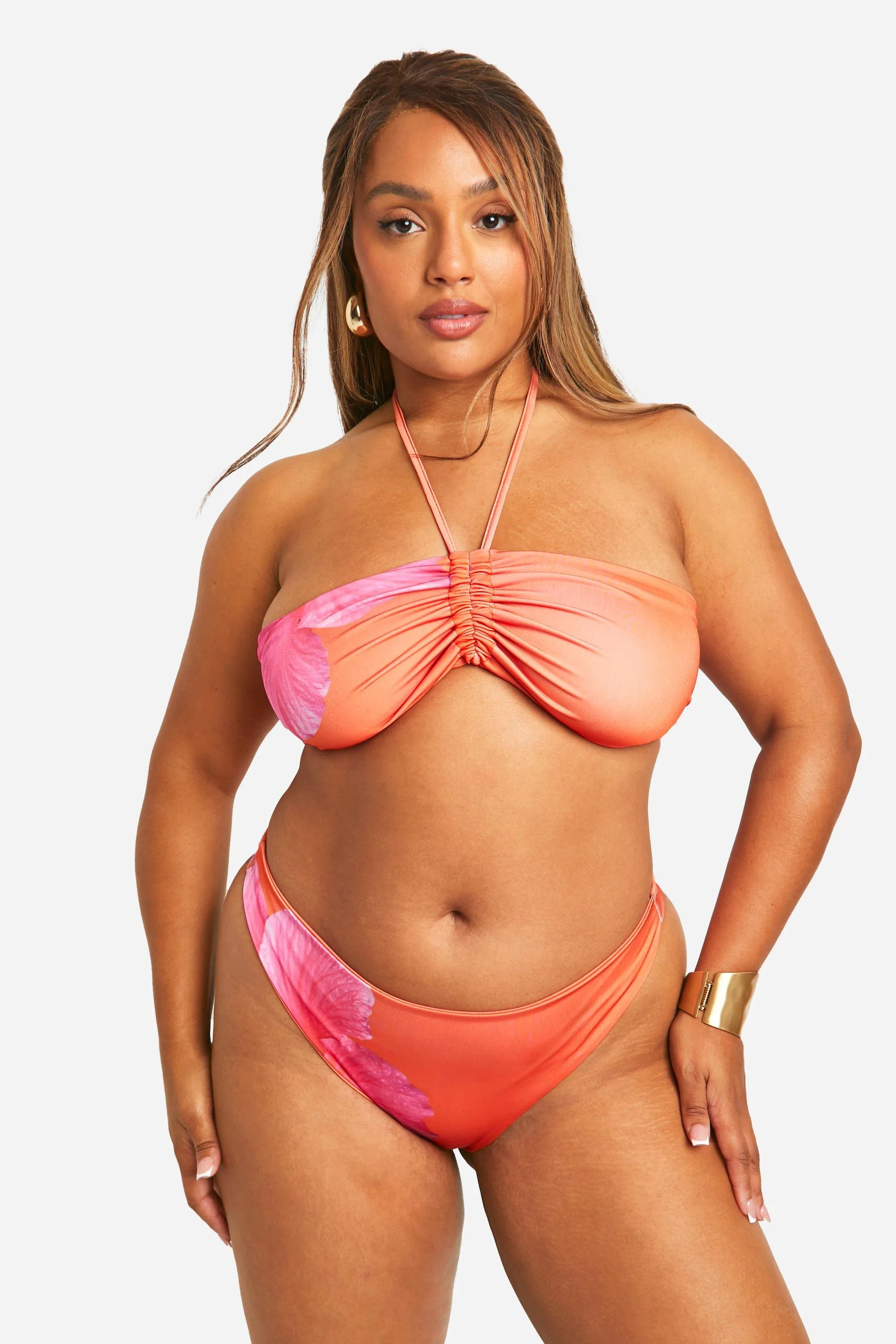 Grande taille - Bas de maillot taille haute fleuri