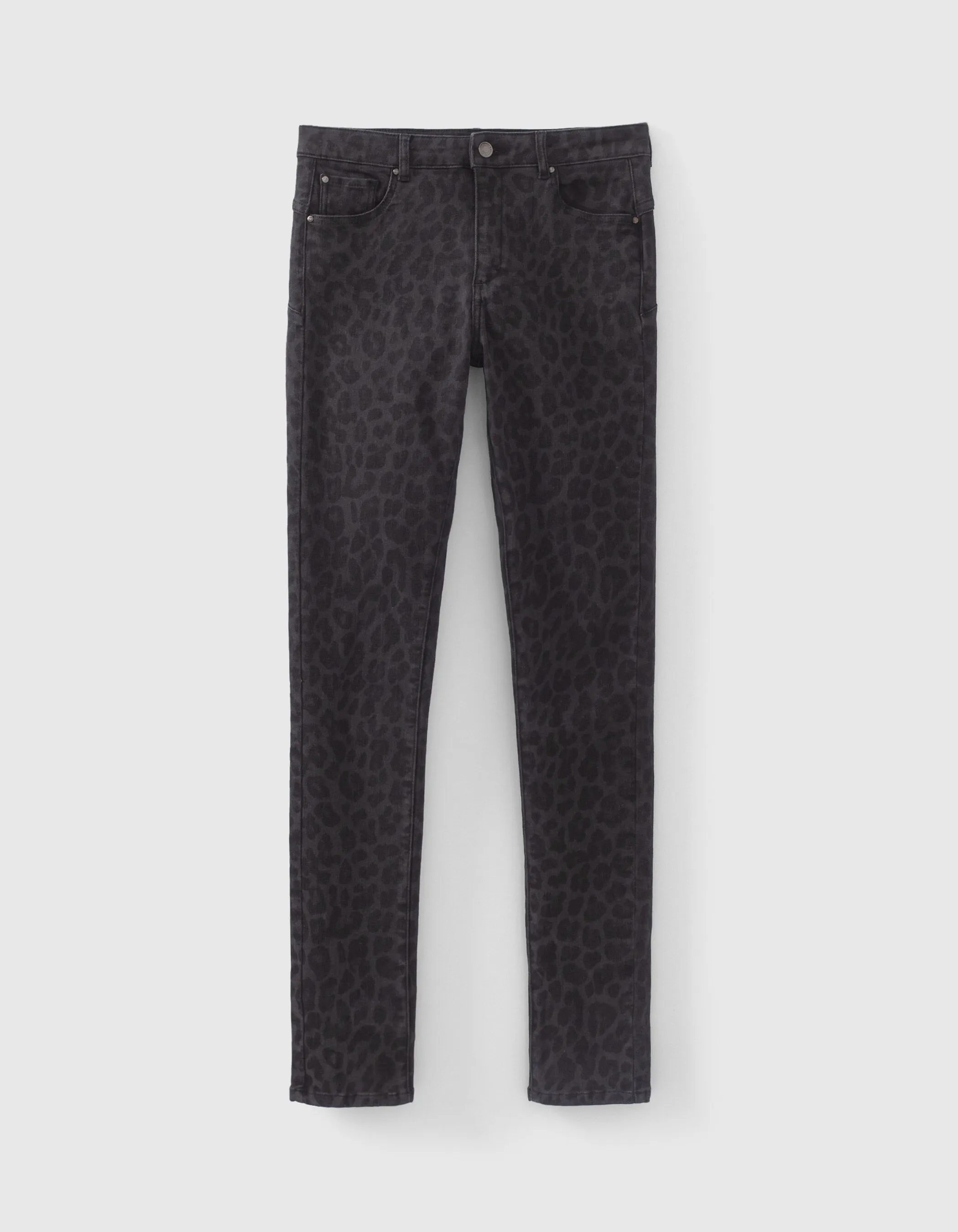 Jean slim anthracite à motif léopard Femme