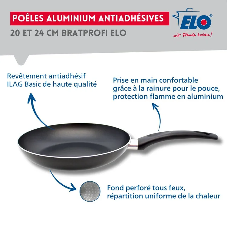 Lot de 2 poêles de cuisson antiadhésives et couvercles de cuisson en verre, 20 et 24 cm Elo Bratprofi | Fackelmann France
