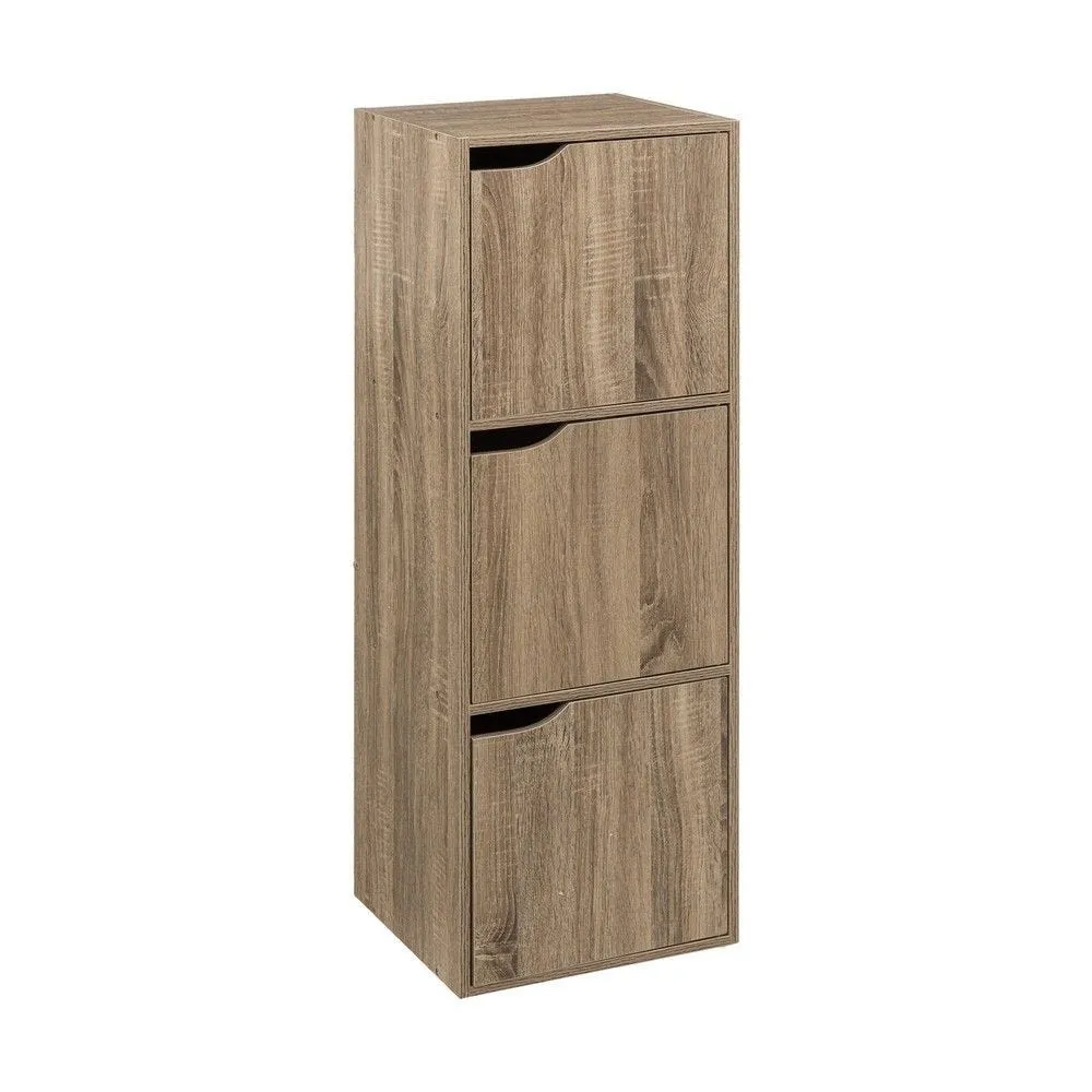 Meuble etagère 3 cases de rangement 3 portes effet bois naturel h100.5cm