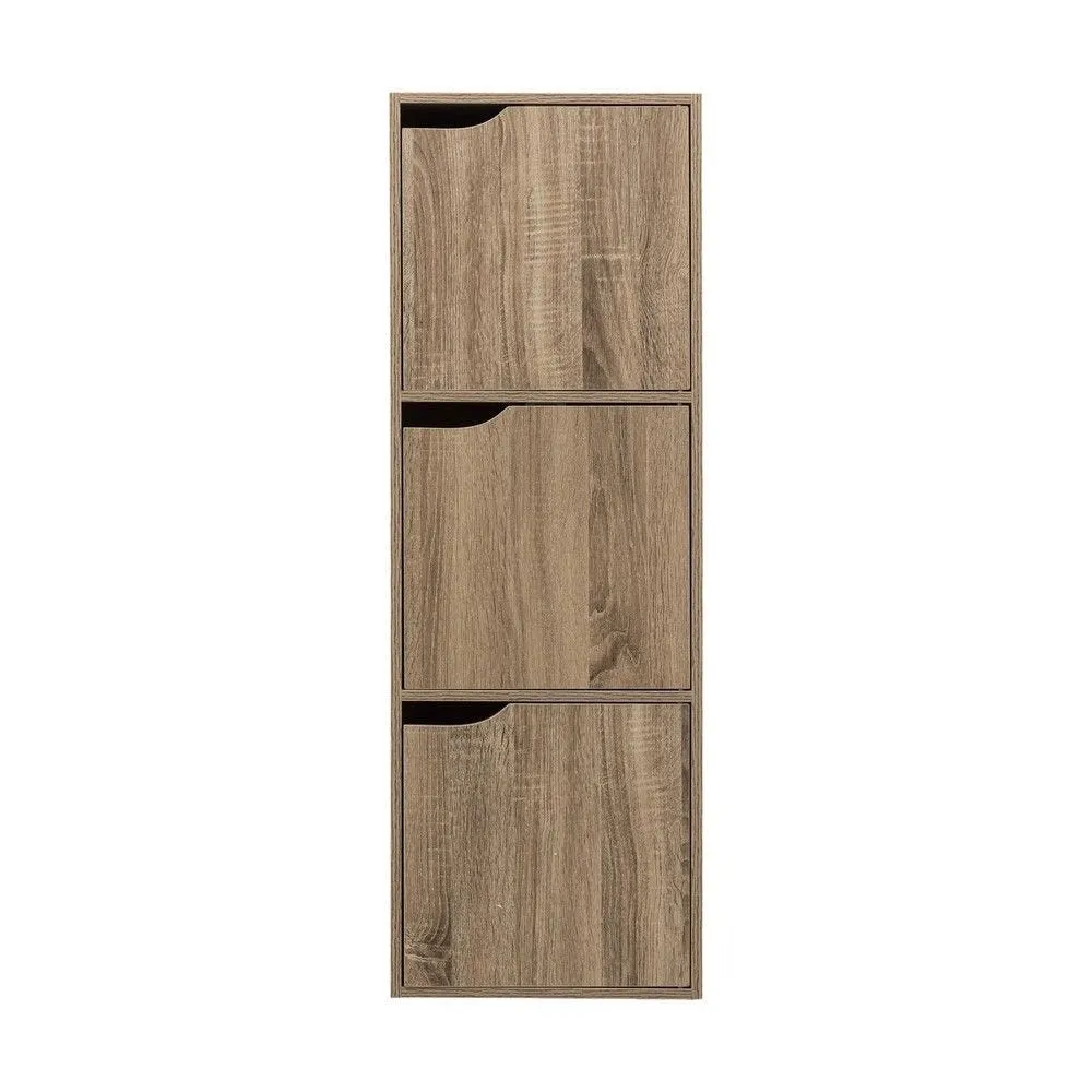 Meuble etagère 3 cases de rangement 3 portes effet bois naturel h100.5cm