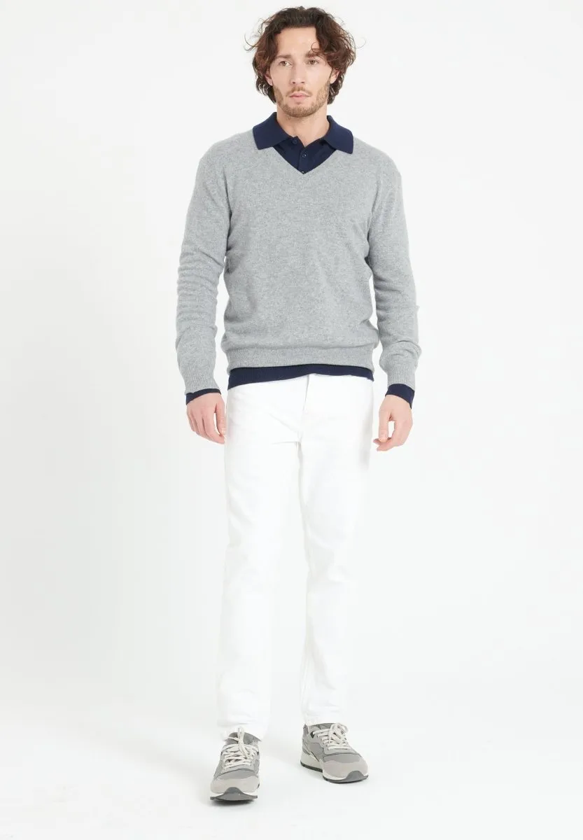 Pull col V cachemire gris clair homme - LUKE 1
