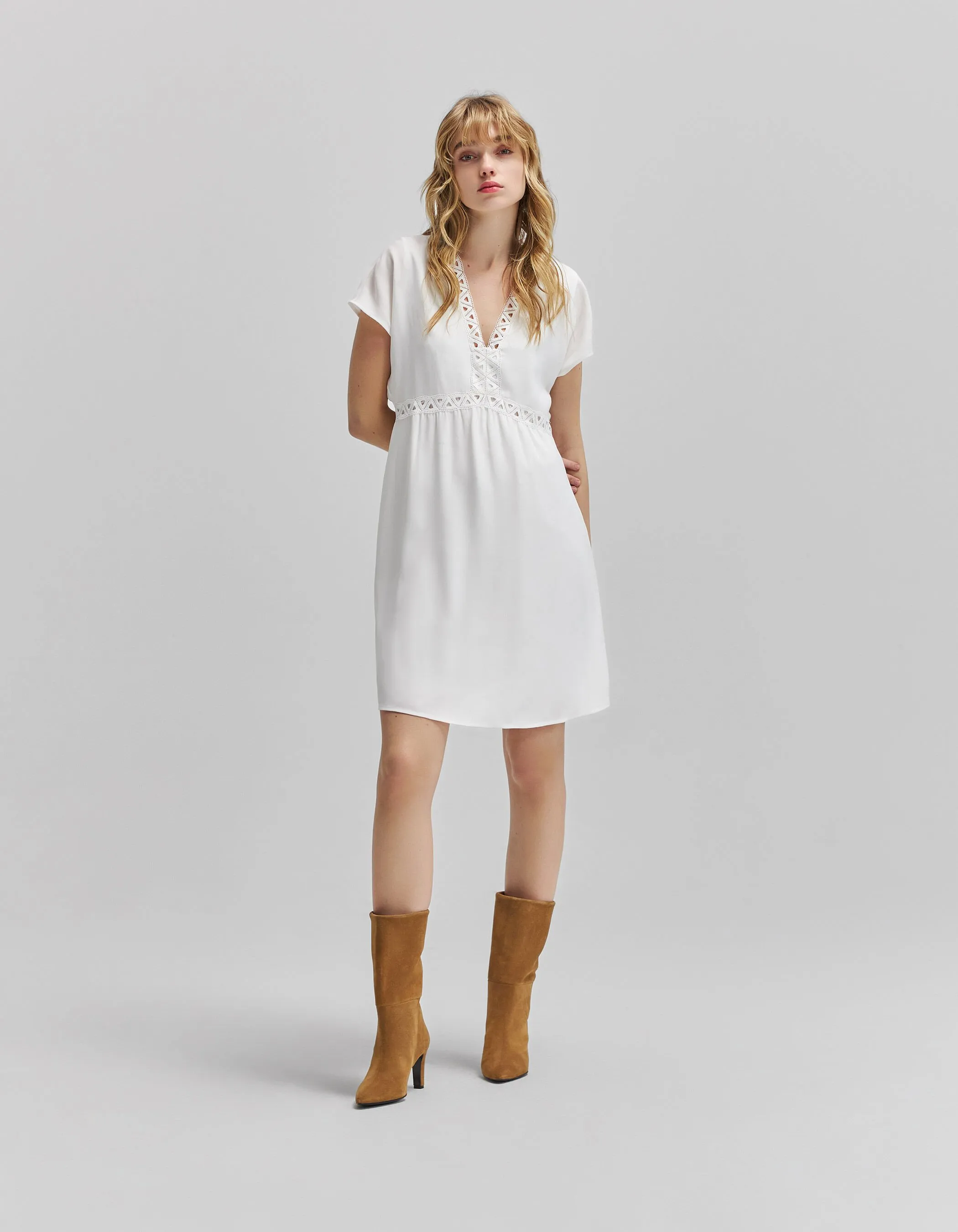 Robe blanc cassé recyclée ganses dentelle Femme