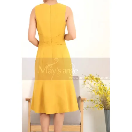 Robe De Soirée Sirène Courte Jaune Cintrée