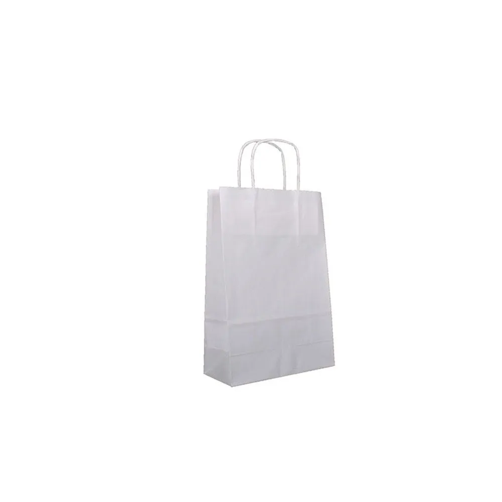 Sac papier poignées torsadées blanc 100gr 18+8x26cm par 300