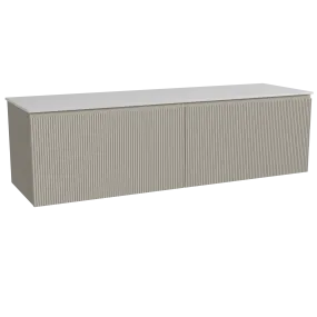 Storke Ribs meuble salle de bains suspendu 170 x 52 cm soie grise avec Tavola tablette simple ou double en solid surface blanc m