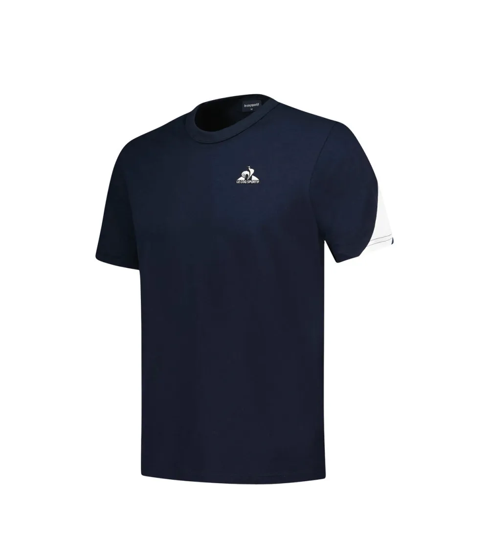 Tee-shirt col rond Coq Sportif en coton bleu marine avec une bande sur la manche